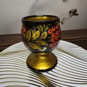 Russian Khokhloma Hand Painted Wooden Cup